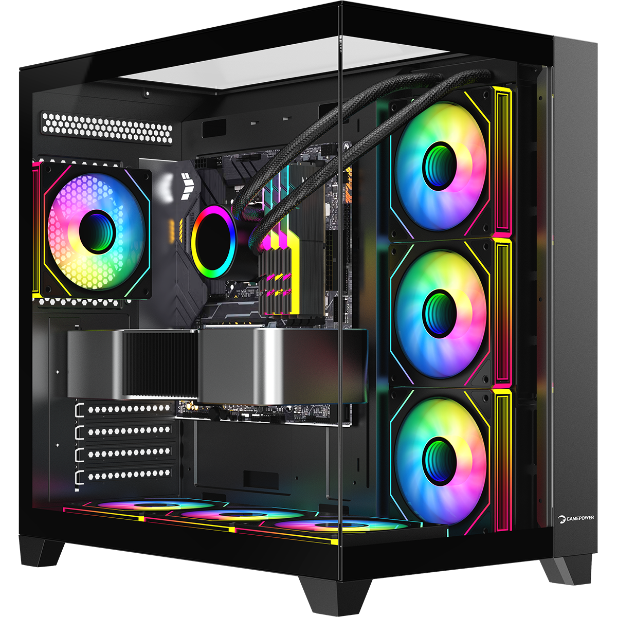 GamePower Warcry TopGlass 750W 4xARGB Temperli Cam ATX Gaming Oyuncu Kasa, Siyah