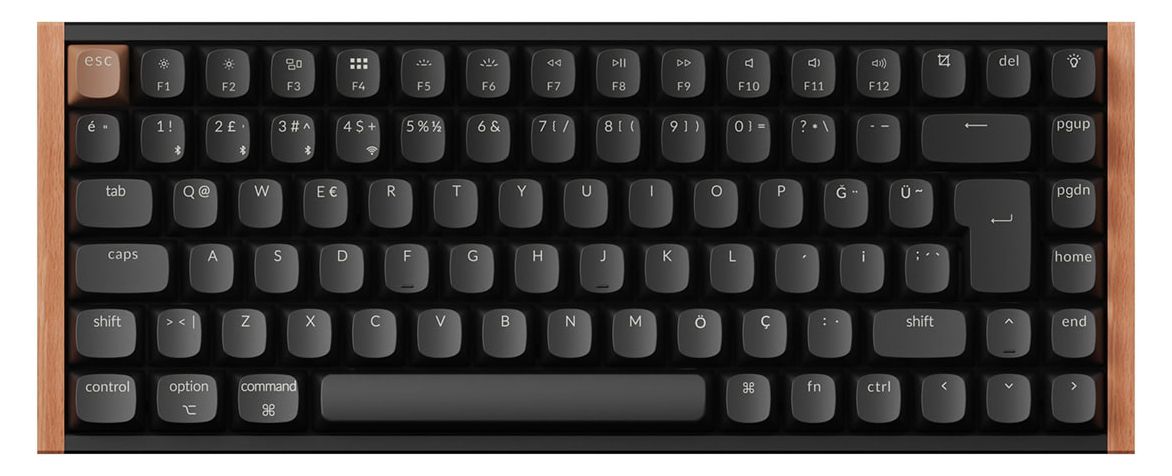 Keychron K2 HE K2H-F1-TR Special Edition RGB TR Manyetik Switch Kablosuz Ahşap Kenarlı Klavye, Siyah