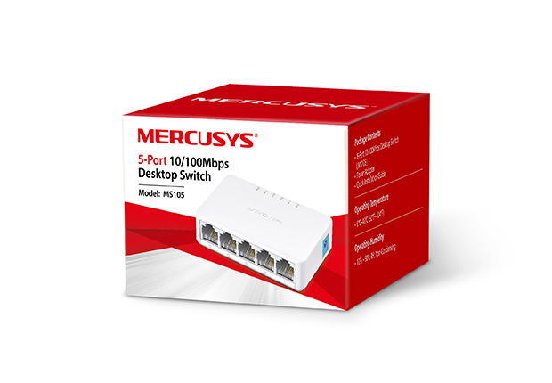 Mercusys MS105 5 Port 10/100Mbps Fast Ethernet Plastik Kasa Tak Çalıştır Network Switch