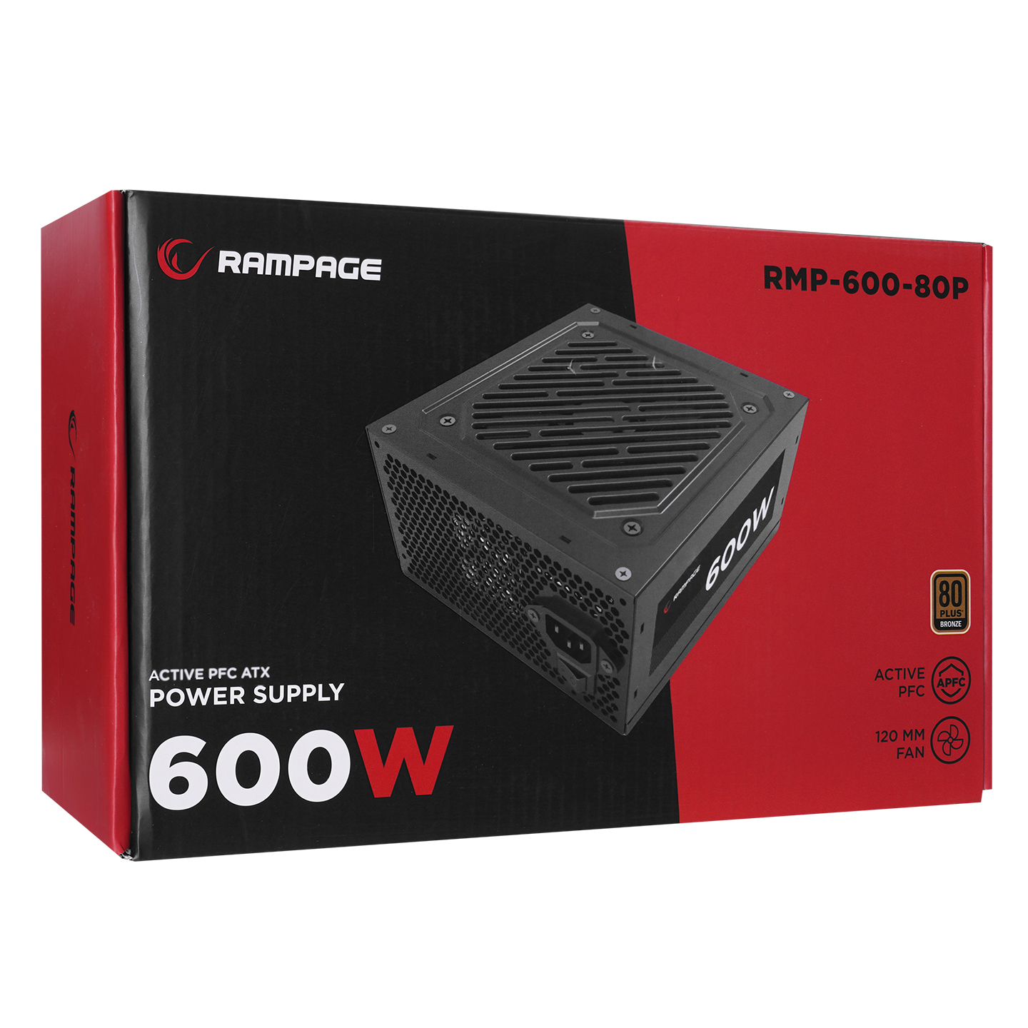 Rampage RMP-600-80P 600W 80Plus Bronze 12cm Fan Aktif PFC Power Supply
