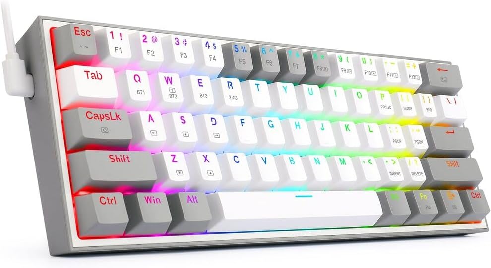 Redragon K616 Fizz Pro RGB Red Switch TR Kablosuz Mekanik Oyuncu Klavyesi, Gri Beyaz