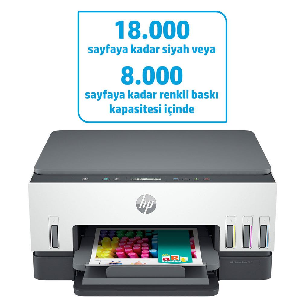 HP Smart Tank 670 6UU48A Wi-Fi, Tarayıcı, Fotokopi Renkli Çok Fonksiyonlu Tanklı Yazıcı
