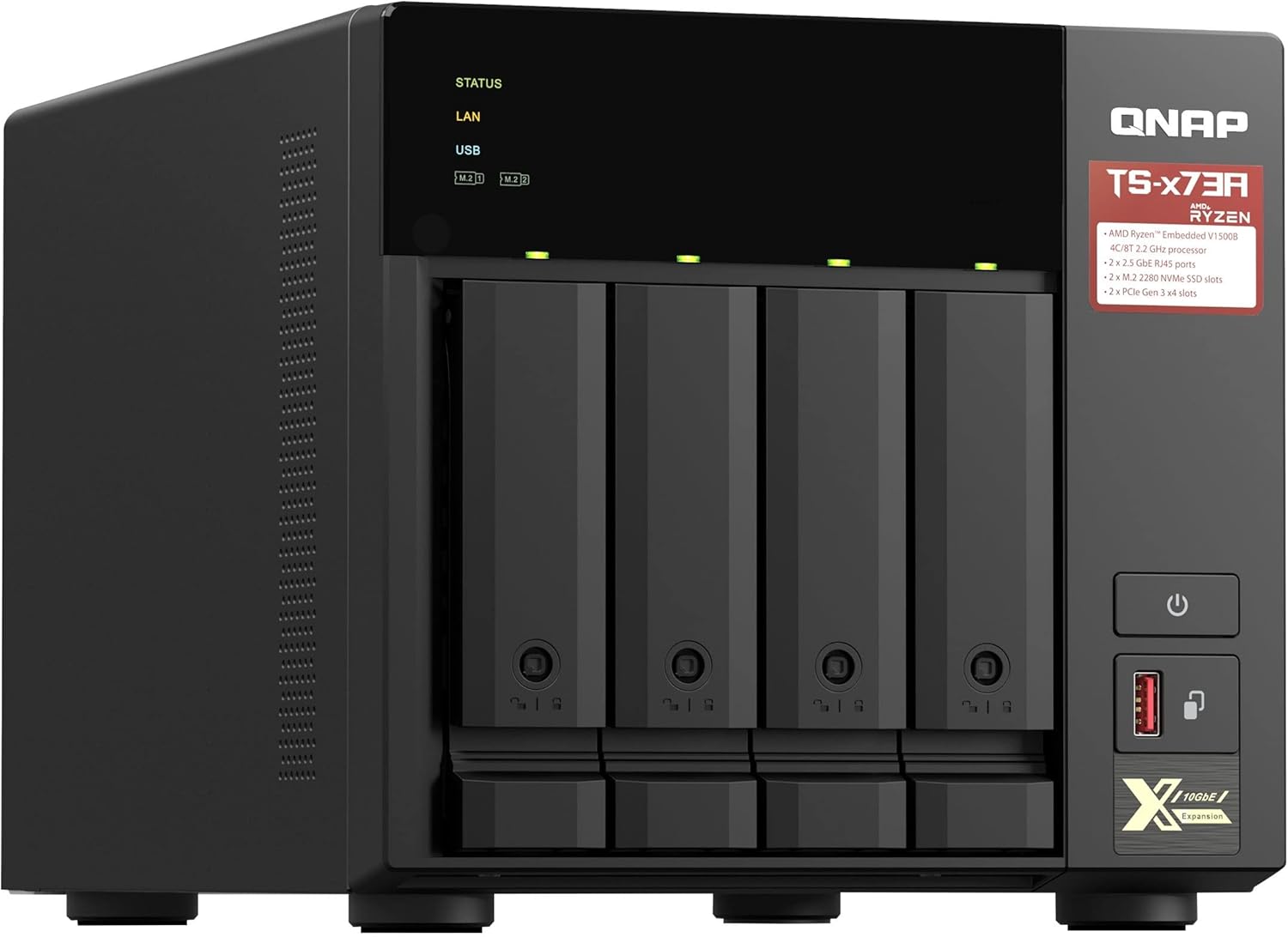 QNAP TS-473A 4 Yuvalı 8GB NAS Depolama Ünitesi AMD Ryzen V1500B 4 Bay 2.5GbE Network Depolama Sistemi