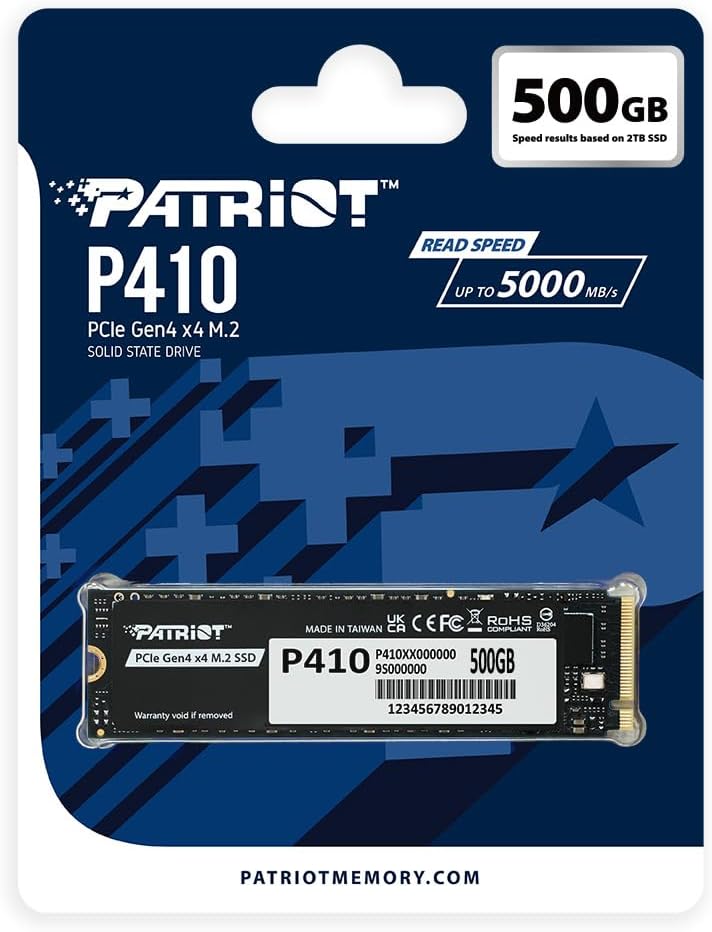 Patriot P410P500GM28H P410 500GB PCIe Gen4 x4 NVMe M.2 SSD 5000MB/s Okuma 2300MB/s Yazma