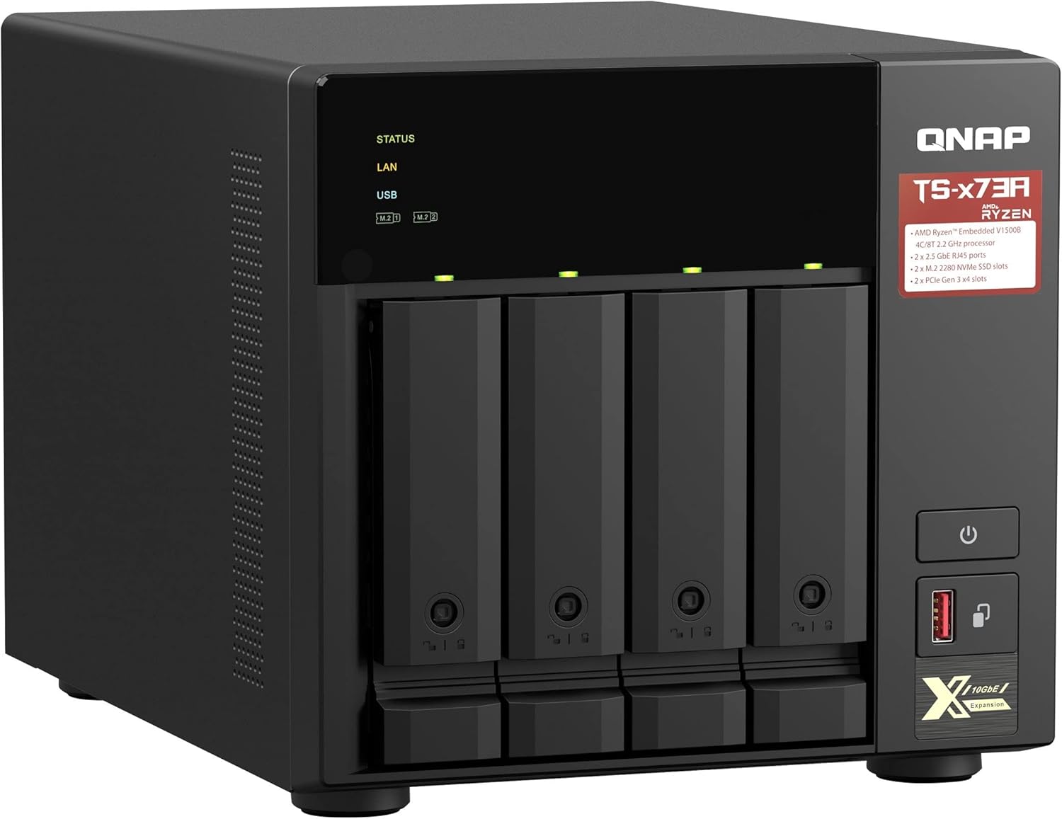 QNAP TS-473A 4 Yuvalı 8GB NAS Depolama Ünitesi AMD Ryzen V1500B 4 Bay 2.5GbE Network Depolama Sistemi