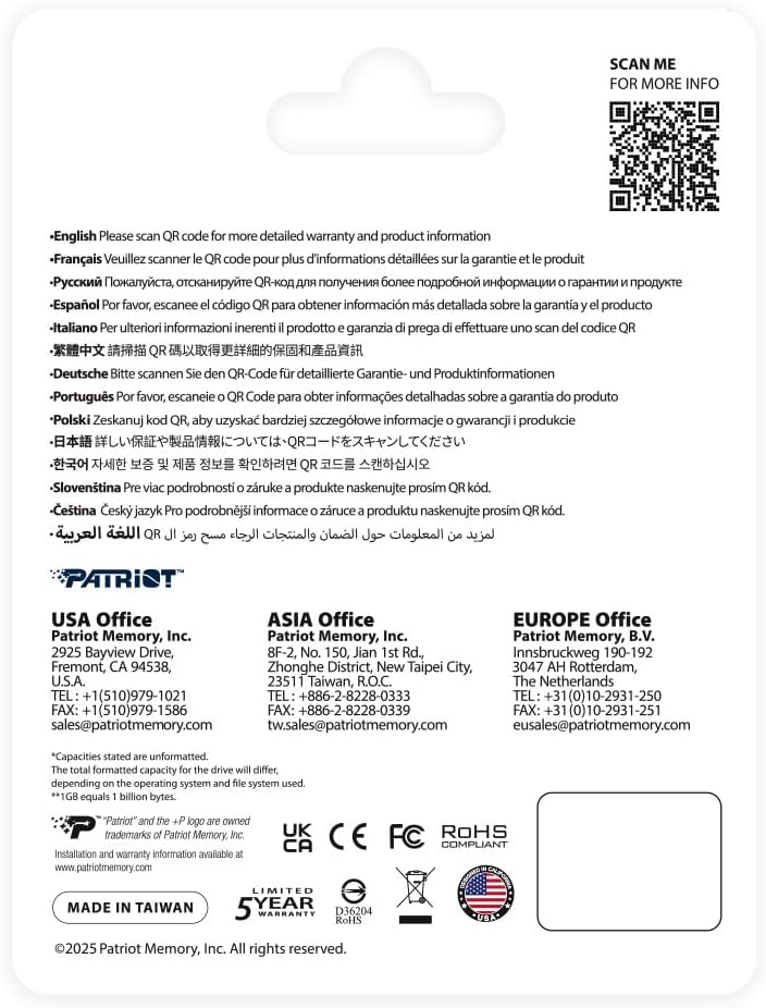 Patriot P410P500GM28H P410 500GB PCIe Gen4 x4 NVMe M.2 SSD 5000MB/s Okuma 2300MB/s Yazma