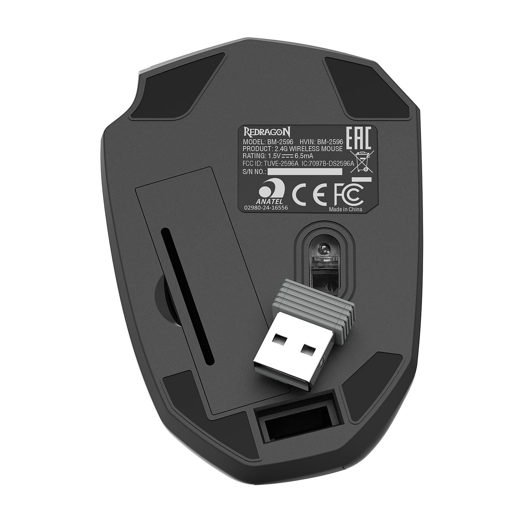 Redragon BM-2596 2,4 Ghz 1600 DPI Ergonomik Optik Kablosuz Oyuncu Mouse, Siyah