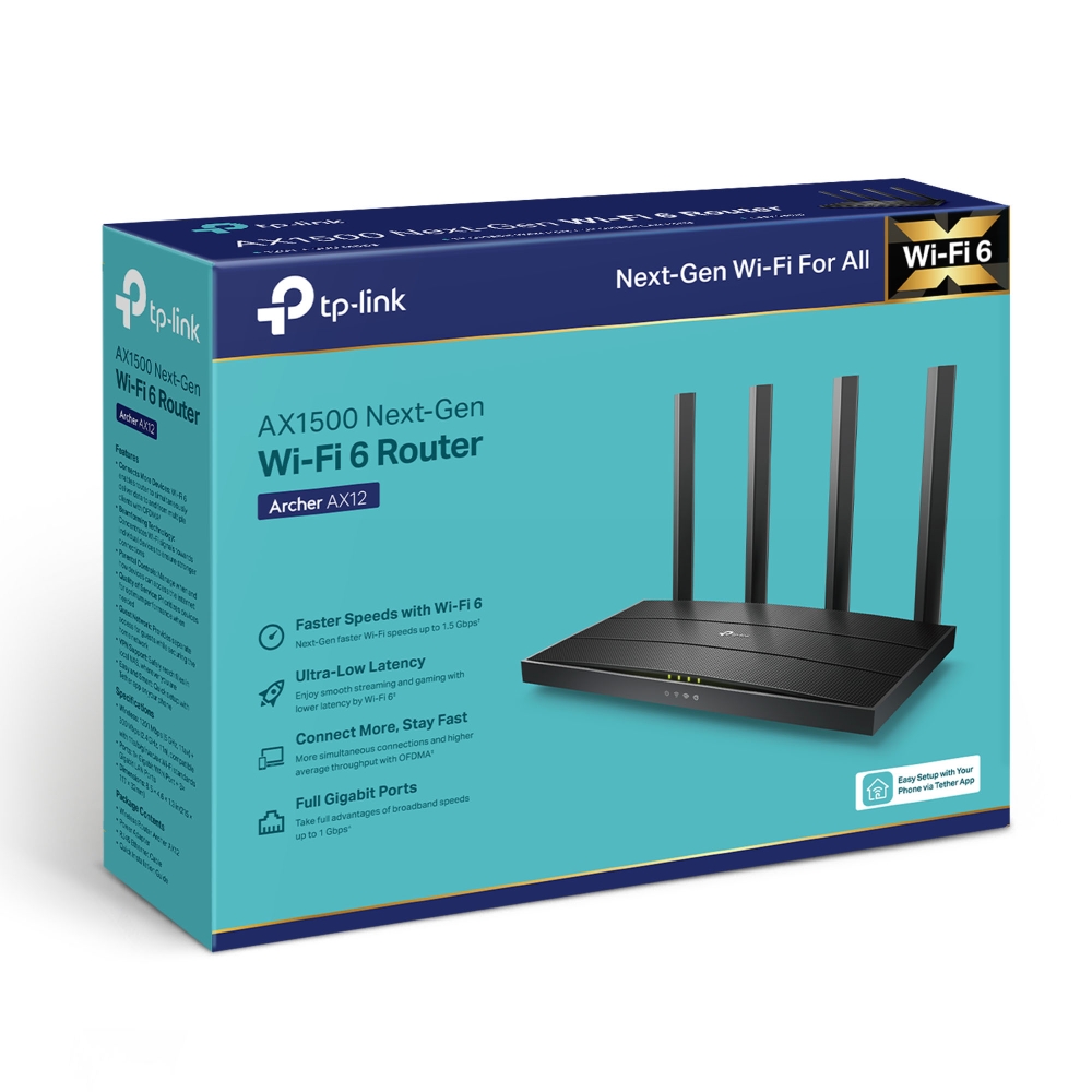 TP-Link Archer AX12 AX1500 Wi-Fi 6 Dual Band Gigabit Router 1.5Gbps 4 Anten WPA3 IPv6 Destekli