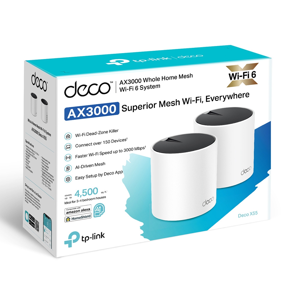 TP-Link DECO-X55-2P Deco X55 AX3000 Wi-Fi 6 Mesh Sistem 2li Paket 2402Mbps + 574Mbps