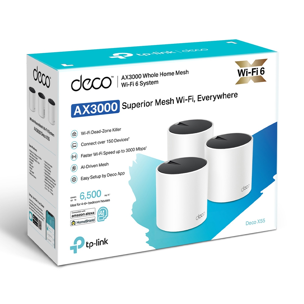 TP-Link Deco X55 AX3000 Wi-Fi 6 Mesh Sistem 3lü Paket 2402Mbps + 574Mbps Gigabit Port