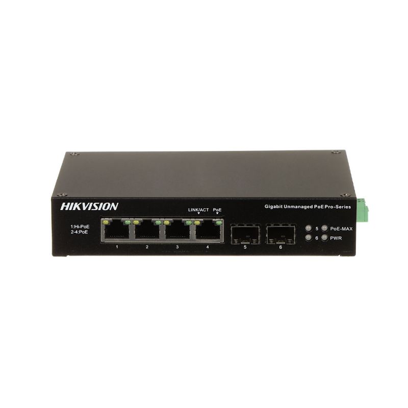 Hikvision DS-3T0506HP-E/HS 4 Portlu Gigabit PoE+ Uyumlu Yönetilmeyen Endüstriyel Switch