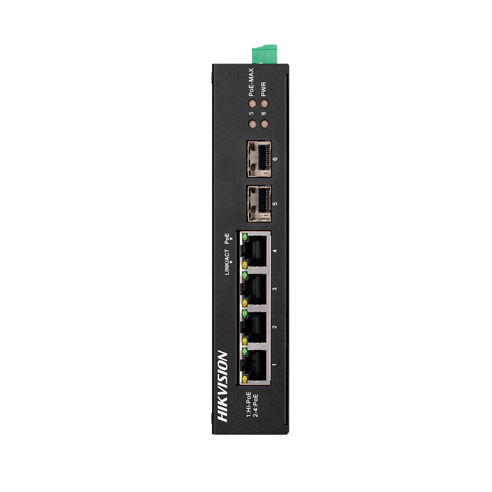 Hikvision DS-3T0506HP-E/HS 4 Portlu Gigabit PoE+ Uyumlu Yönetilmeyen Endüstriyel Switch