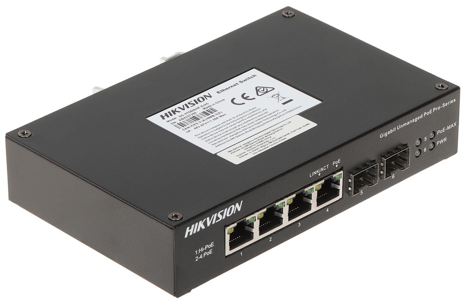 Hikvision DS-3T0506HP-E/HS 4 Portlu Gigabit PoE+ Uyumlu Yönetilmeyen Endüstriyel Switch
