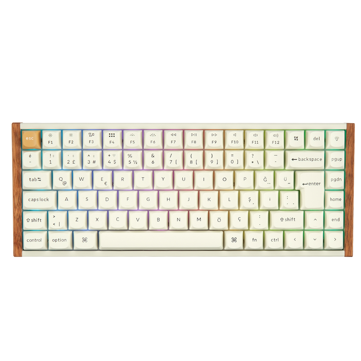 Keychron K2 HE K2H-Q1-TR Special Edition RGB TR Manyetik Switch Kablosuz Ahşap Kenarlı Klavye, Beyaz
