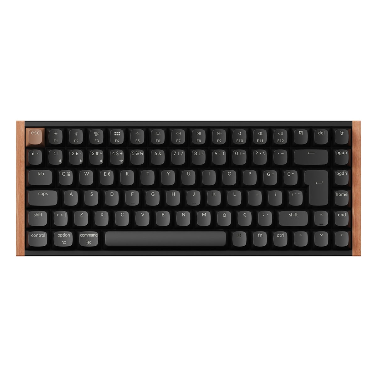 Keychron K2 HE K2H-F1-TR Special Edition RGB TR Manyetik Switch Kablosuz Ahşap Kenarlı Klavye, Siyah