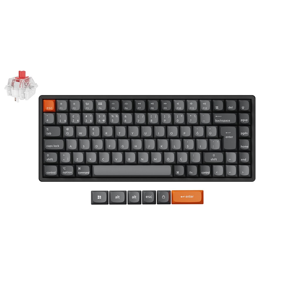 Keychron K2 Max K2M-J1-TR %75 RGB Red Switch Kablosuz TR Mekanik Karbon Gaming Klavye, Siyah