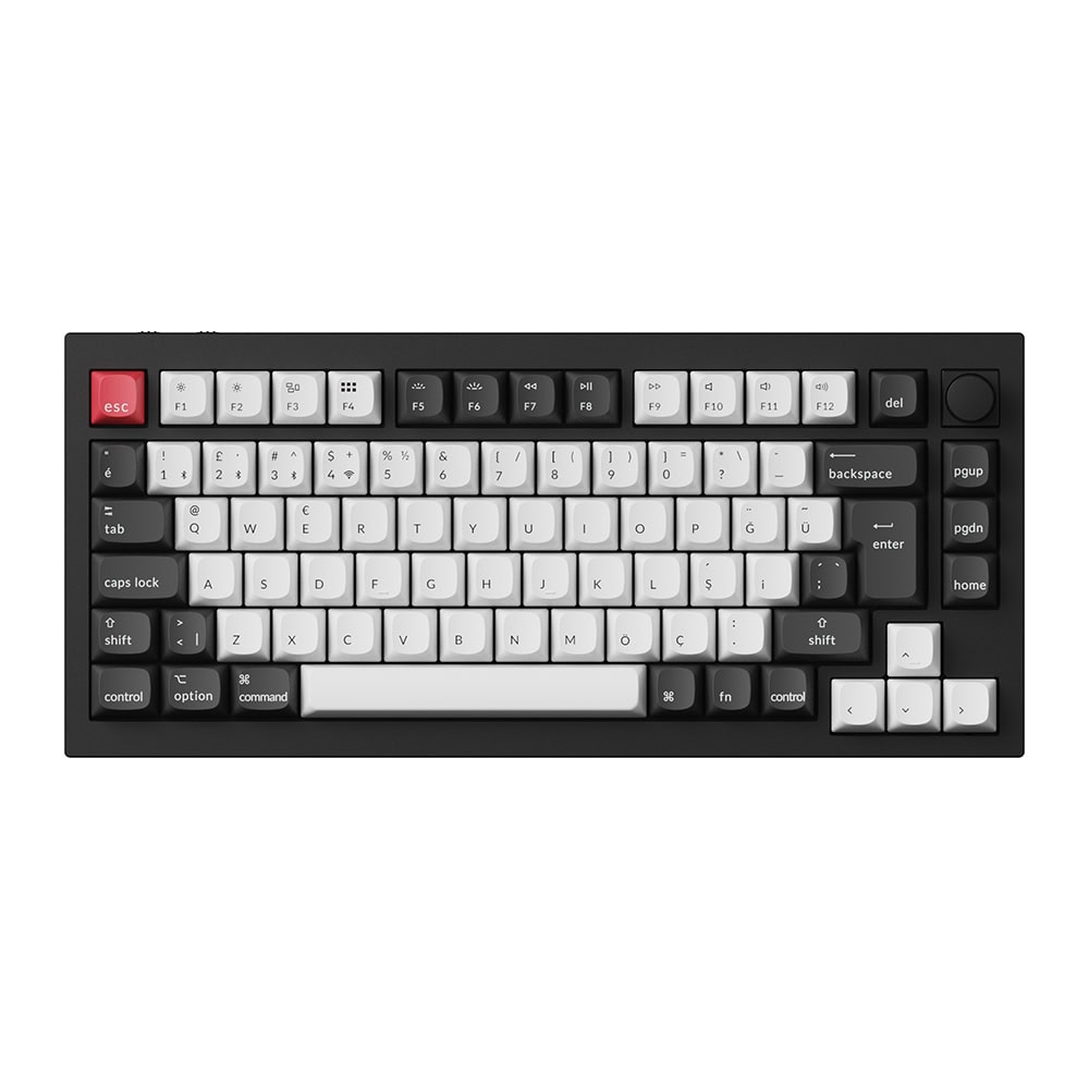 Keychron Q1H-M1-TR Q1 %75 RGB Manyetik Switch Kablosuz TR Gaming Klavye, Siyah Beyaz