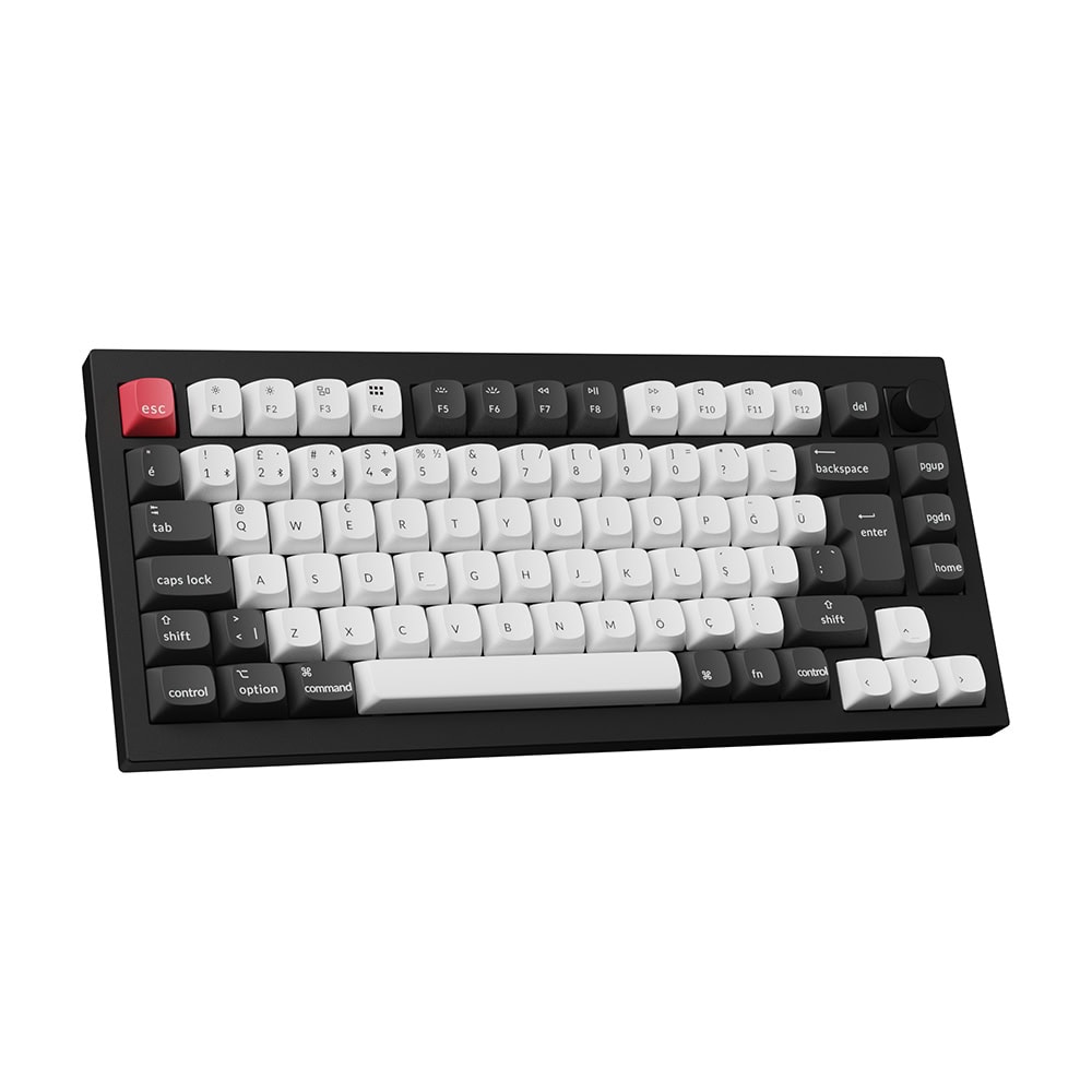 Keychron Q1H-M1-TR Q1 %75 RGB Manyetik Switch Kablosuz TR Gaming Klavye, Siyah Beyaz