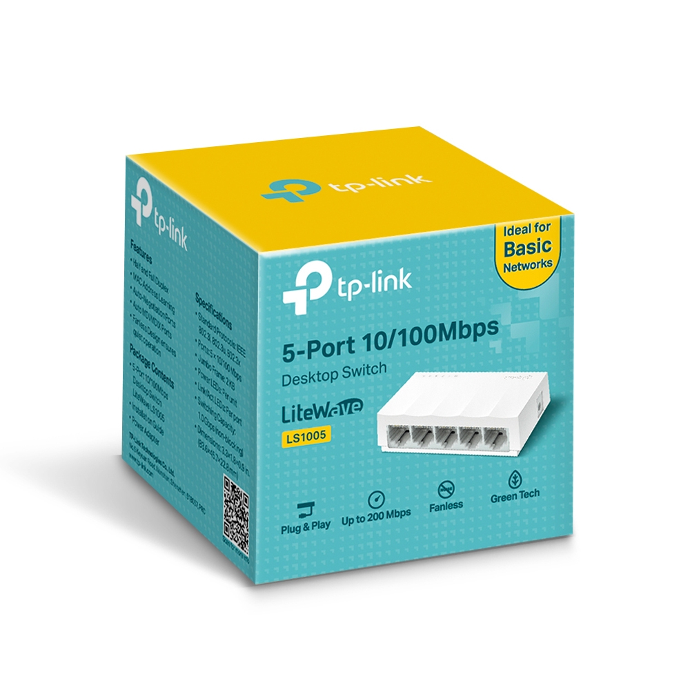 TP-Link LS1005 5 Port 10/100Mbps Fast Ethernet Plastik Kasa Tak Çalıştır Network Switch