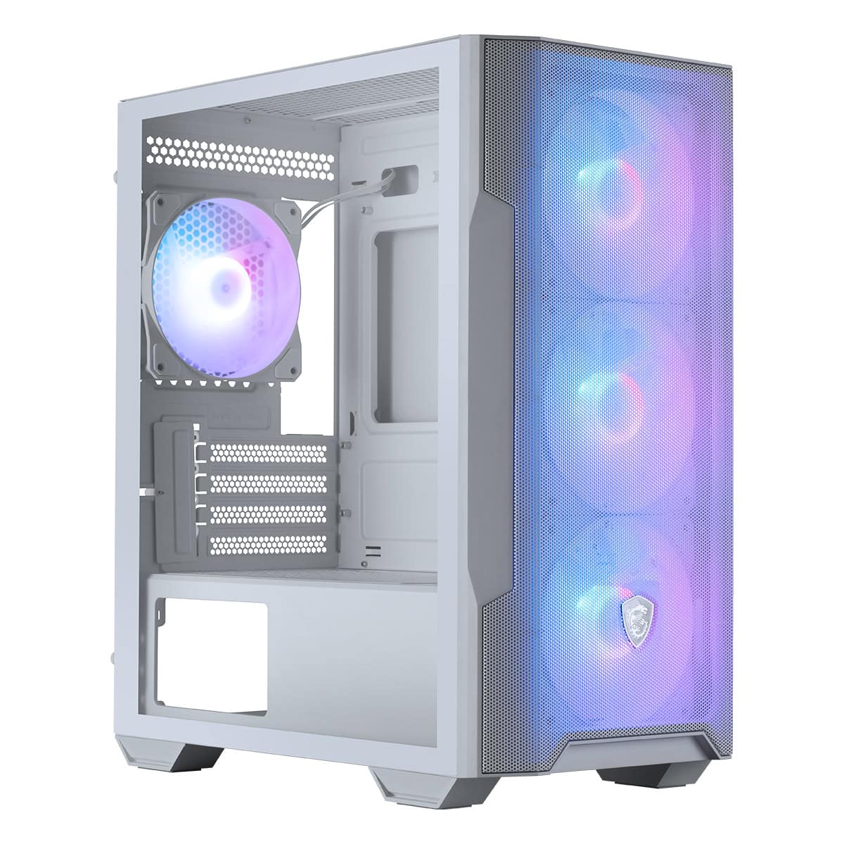 MSI MAG Forge M100R Temperli Cam Mesh 4x120mm ARGB Fan USB 3.2 Micro-ATX Tower Gaming Kasa, Beyaz