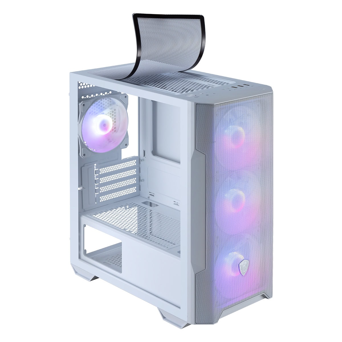 MSI MAG Forge M100R Temperli Cam Mesh 4x120mm ARGB Fan USB 3.2 Micro-ATX Tower Gaming Kasa, Beyaz