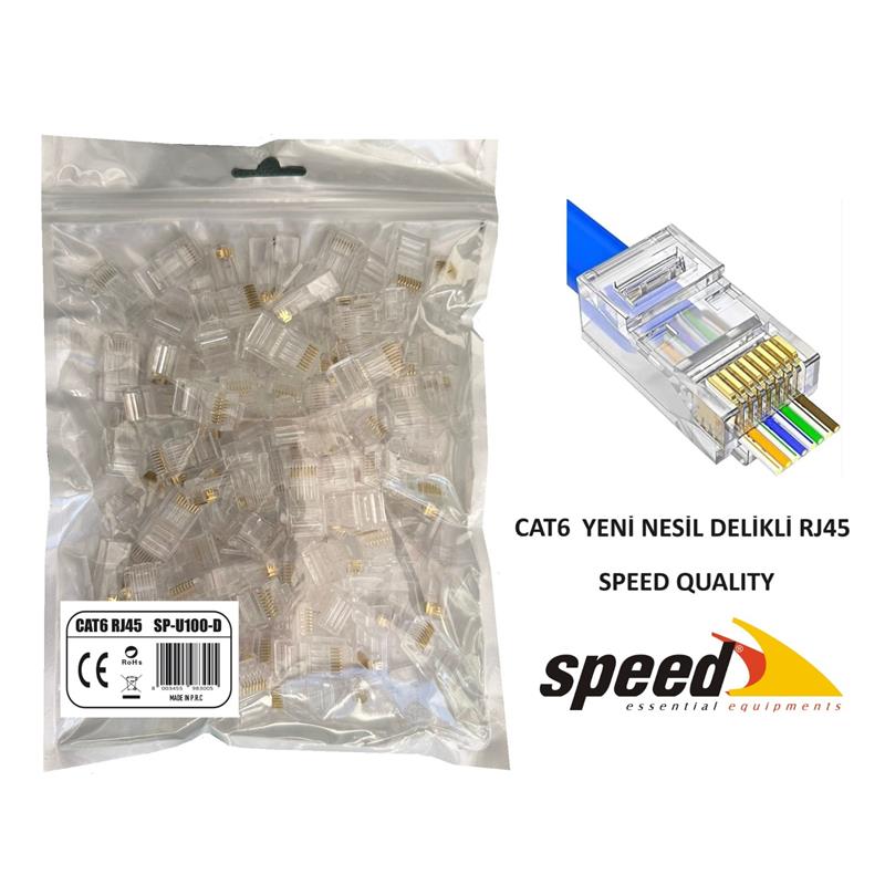 Speed SP-U100 D Cat6 100 Adet Yeni Nesil Delikli RJ45 Konnektör
