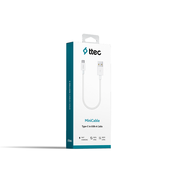 Ttec MiniCable 30cm USB-A - USB-C Şarj Kablosu, Beyaz