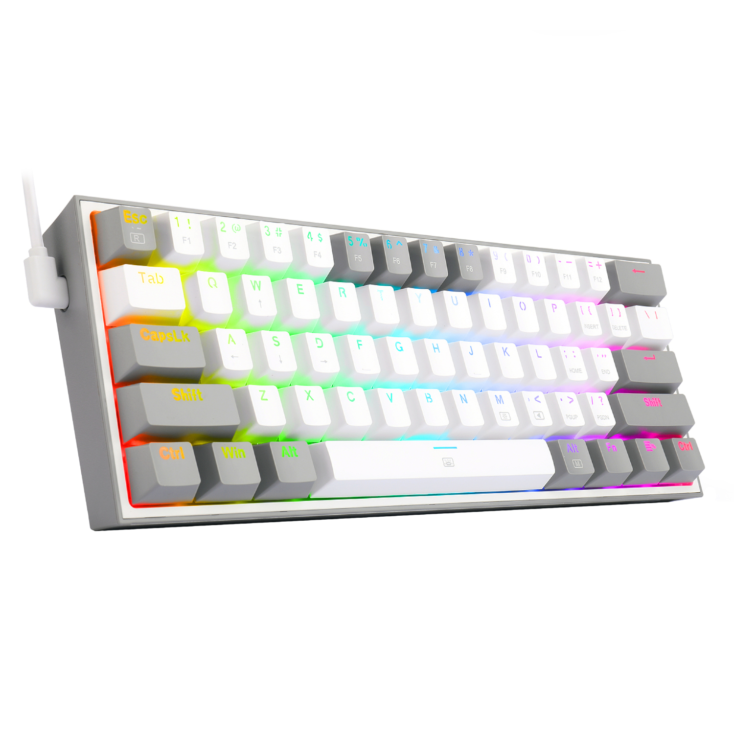 Redragon K617 Fizz RGB Red Switch TR Kablolu Mekanik Oyuncu Klavyesi, Gri Beyaz