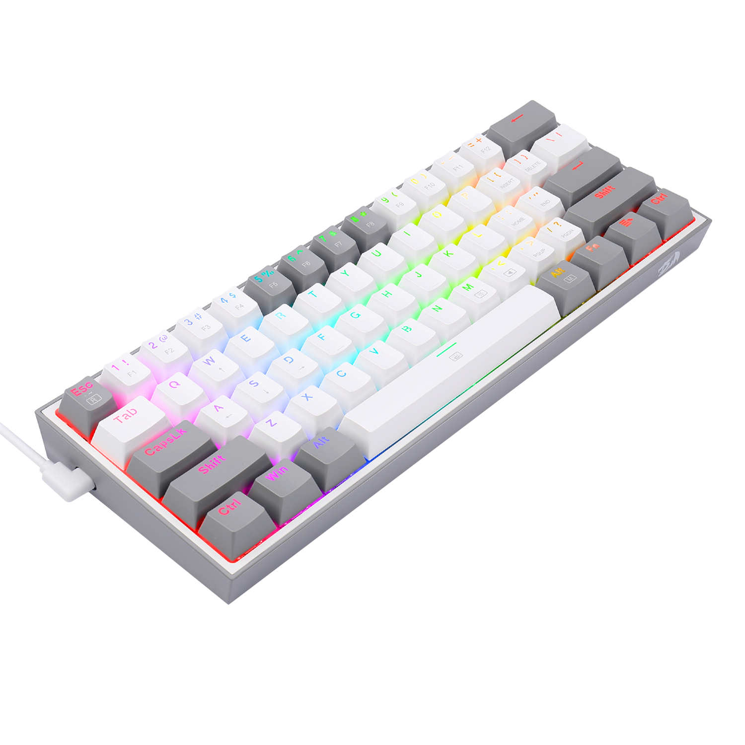 Redragon K617 Fizz RGB Red Switch TR Kablolu Mekanik Oyuncu Klavyesi, Gri Beyaz