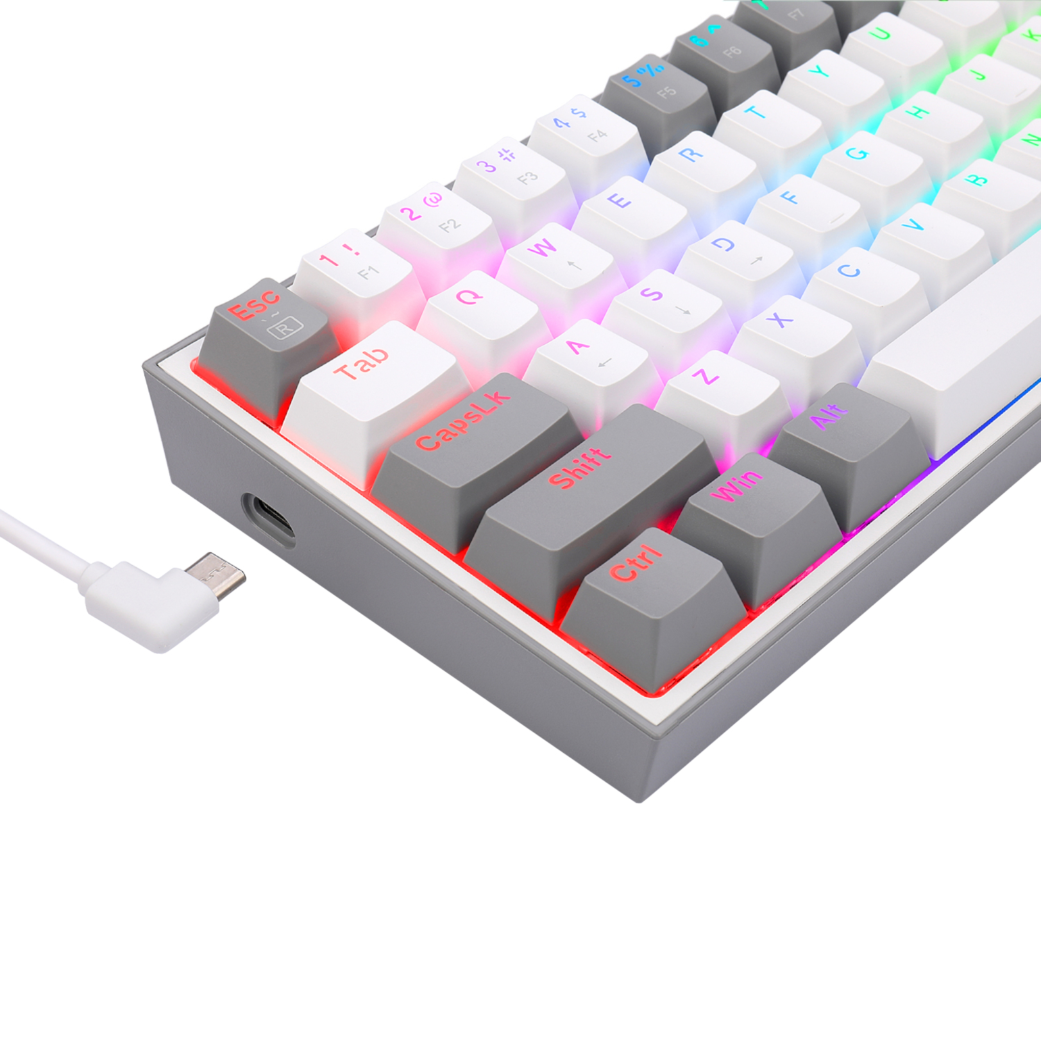 Redragon K617 Fizz RGB Red Switch TR Kablolu Mekanik Oyuncu Klavyesi, Gri Beyaz