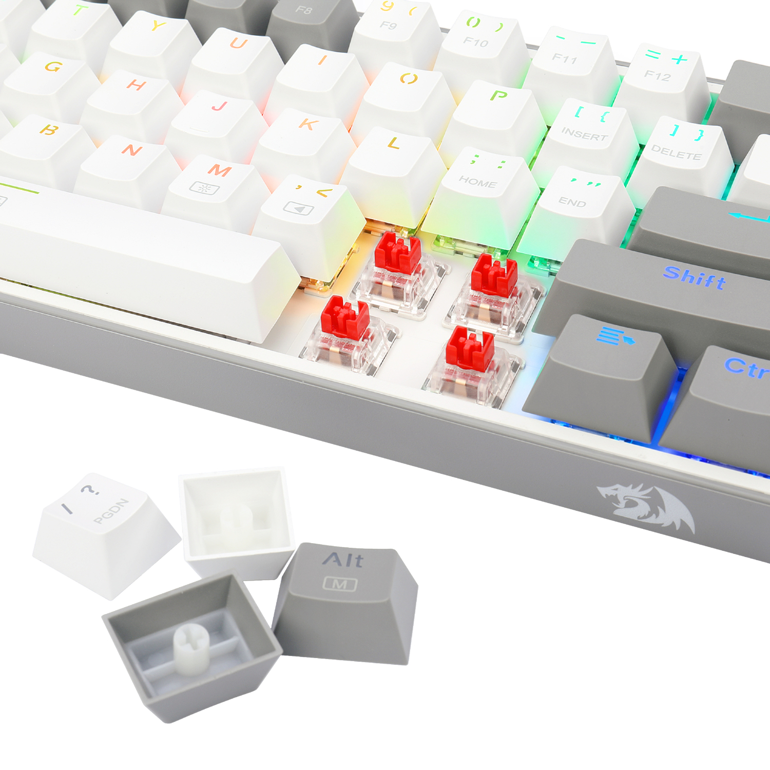 Redragon K617 Fizz RGB Red Switch TR Kablolu Mekanik Oyuncu Klavyesi, Gri Beyaz