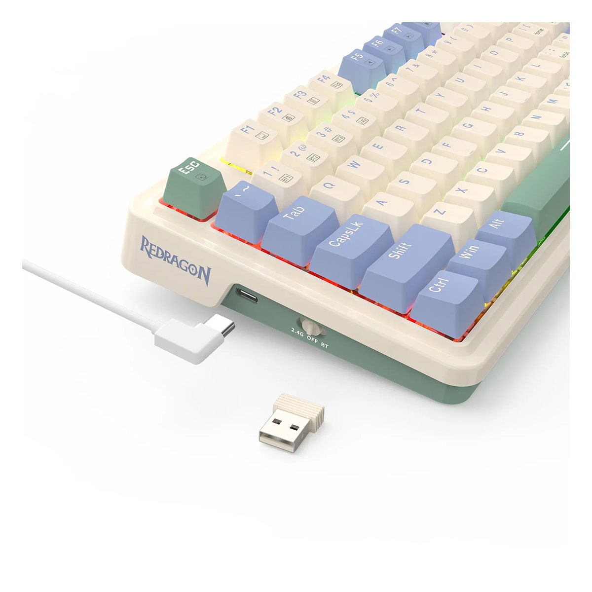 Redragon Ucal Pro K673CPG RGB %75 TKL TR Kablosuz Mekanik Oyuncu Klavyesi, Vintage White