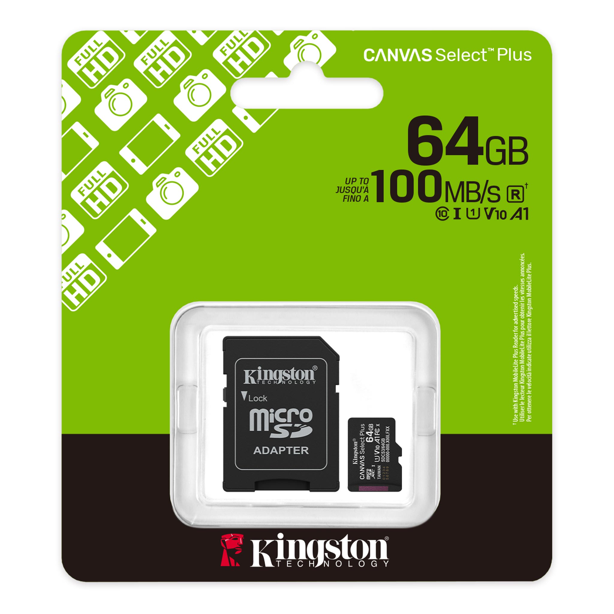 Kingston Canvas Select Plus SDCS3/64GB Class 10 UHS-I U1 A1 V10 64 GB Micro SD Kart