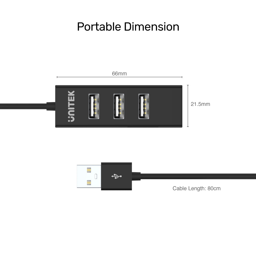 Unitek Y-2140 Type-A to 4 Port USB 2.0 Hub 80cm Kablo 480Mbps Çoklayıcı