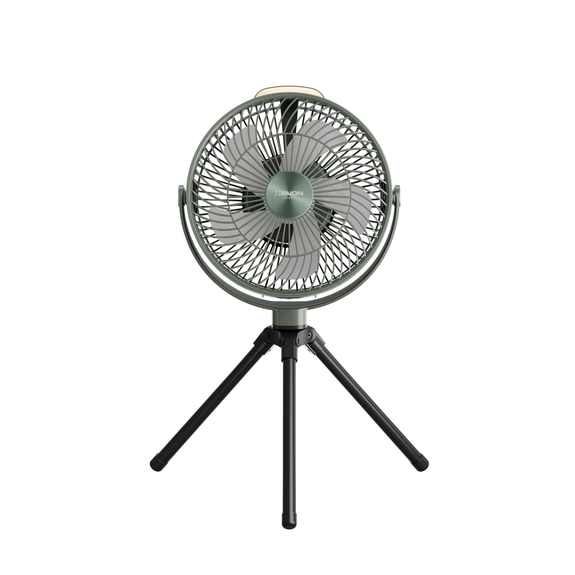 Xenon X7434 Taşınabilir Kamp Vantilatörü 8000 mAh, Şarjlı, Tripodlu, LED Işıklı, Sessiz Mini Fan, Yeşil