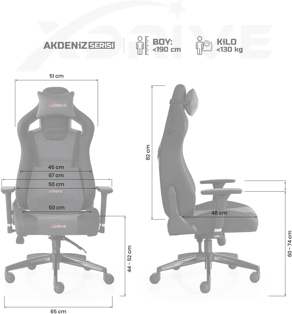 xDrive Akdeniz Kumaş Profesyonel Oyuncu Koltuğu, Gri